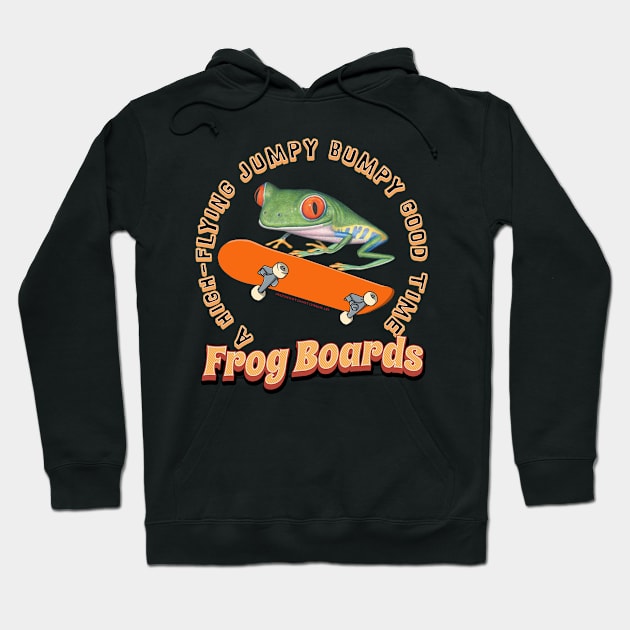 Funny Cute Red Eyed Tree Frog Riding Skateboard Hoodie by Danny Gordon Art